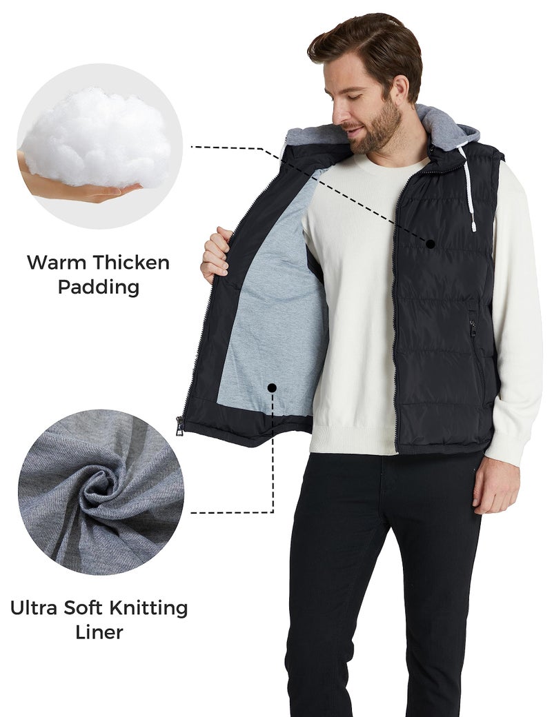 ZSHOW Men's Puffy Vest Removable Hooded Black Winter Vest Jacket(Black,Large) - Image 3
